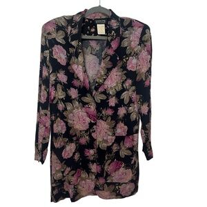 Vintage Carole Little Black Floral Blazer Size 4